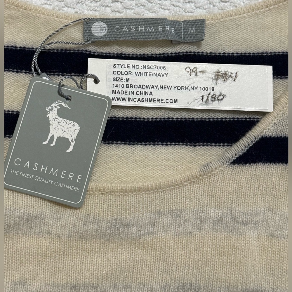 In Cashmere Size M White/Navy dip-dye effect Cashmere Sweater Crew Neck Pullover - Picture 3 of 9
